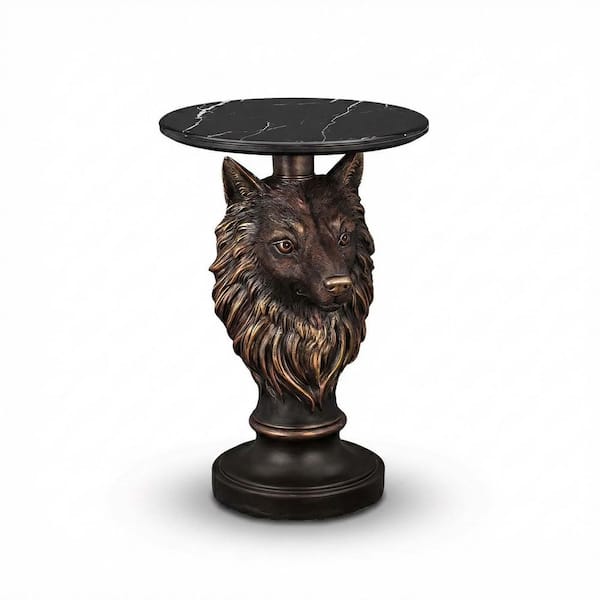 Wolf Head Accent Table Animal Statue End Tables in Brown for