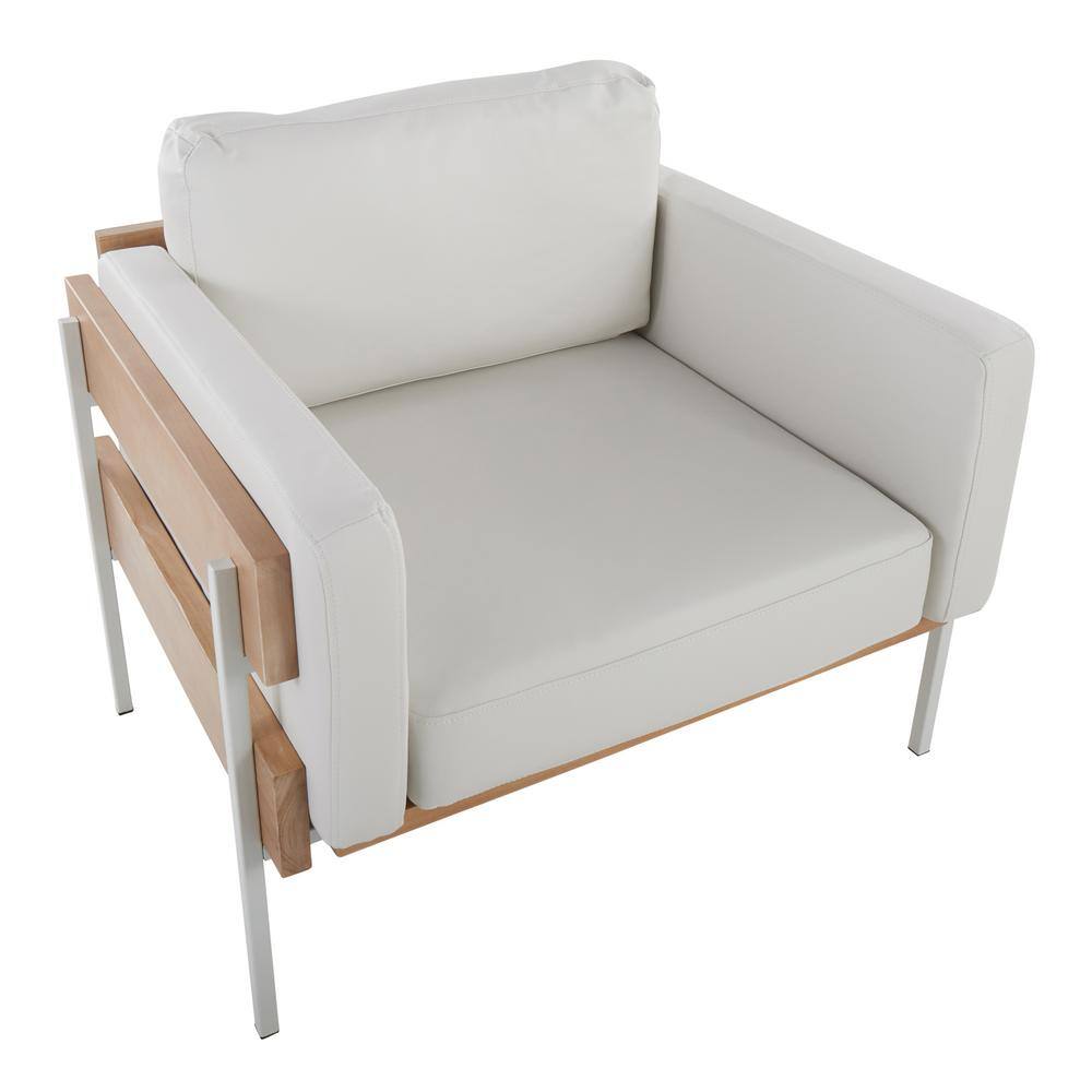White and Natural Faux Leather Metal Accent Chair