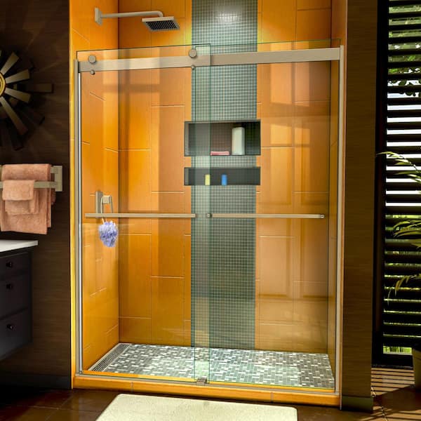 DreamLine Sapphire 56 in. to 60 in. W x 76 in. H Semi-Frameless Bypass Shower Door in Brushed Nickel with Clear Glass