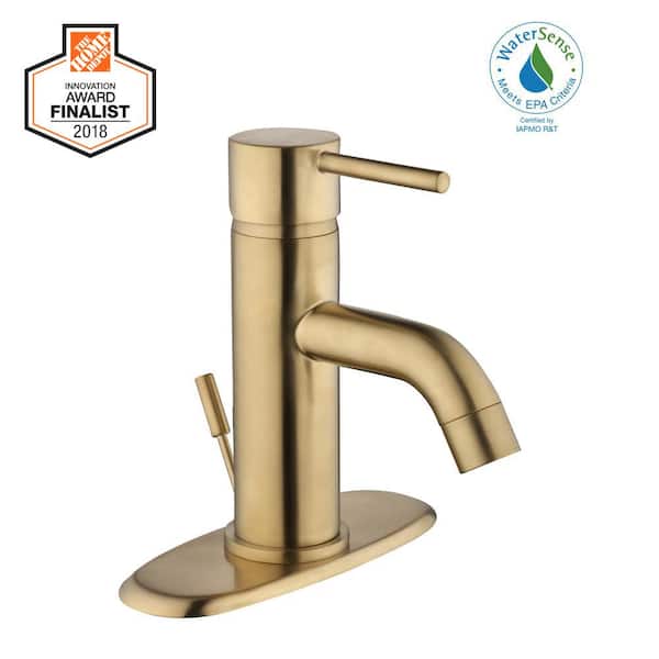 Modern Single Hole Single-Handle Low-Arc Bathroom Faucet in Matte Gold Modern Single Hole Single-Handle Low-Arc Bathroom Faucet in Matte Gold