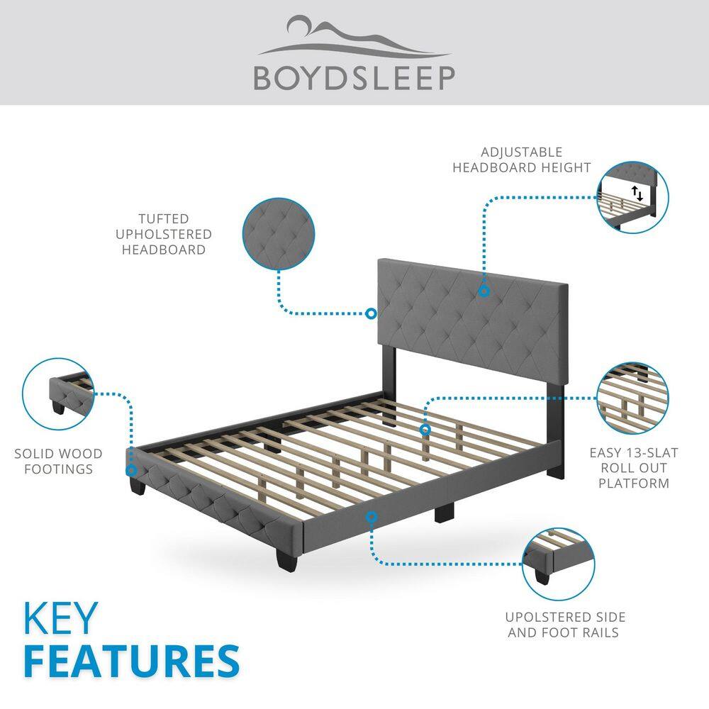 Chloe King Gray Linen Upholstered Platform Bed Frame
