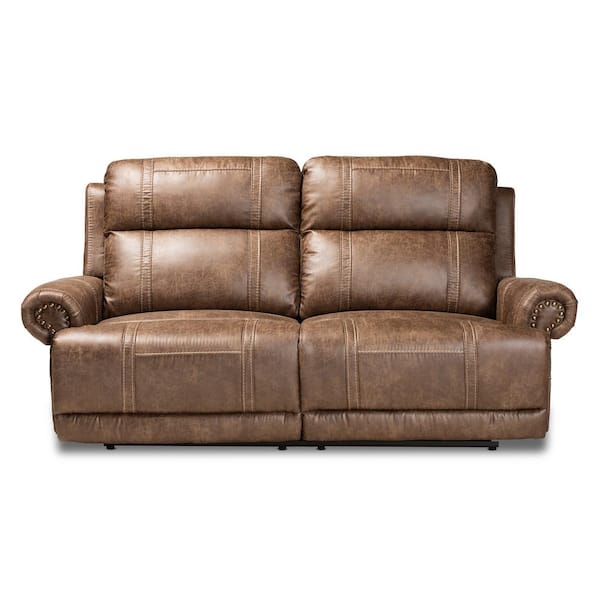 Baxton Studio Buckley 82.3 in. Light Brown and Black Faux Leather 2-Seats Sofa