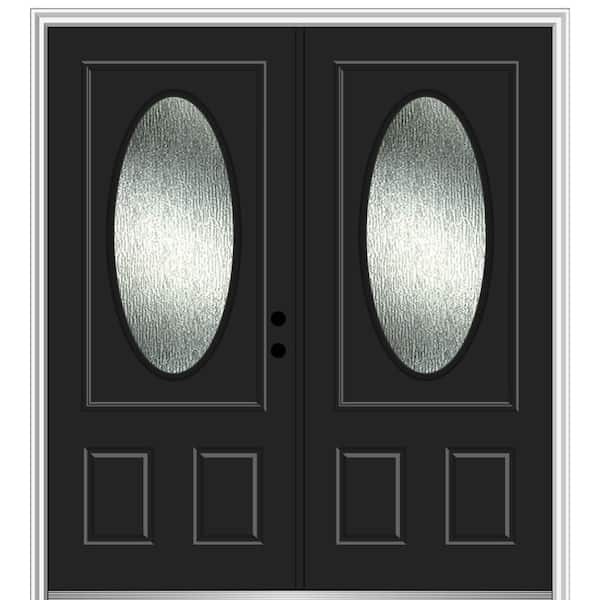 MMI Door 72 in. x 80 in. Left-Hand/Inswing Rain Glass Black Fiberglass Prehung Front Door on 6-9/16 in. Frame