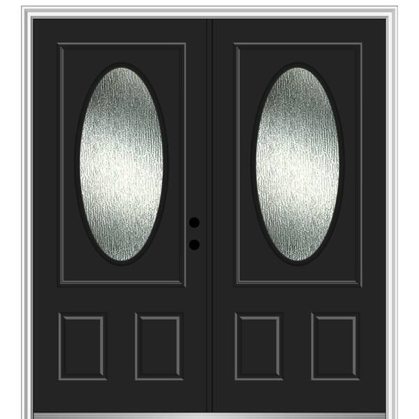 MMI Door 72 in. x 80 in. Left-Hand/Inswing Rain Glass Black Fiberglass Prehung Front Door on 4-9/16 in. Frame