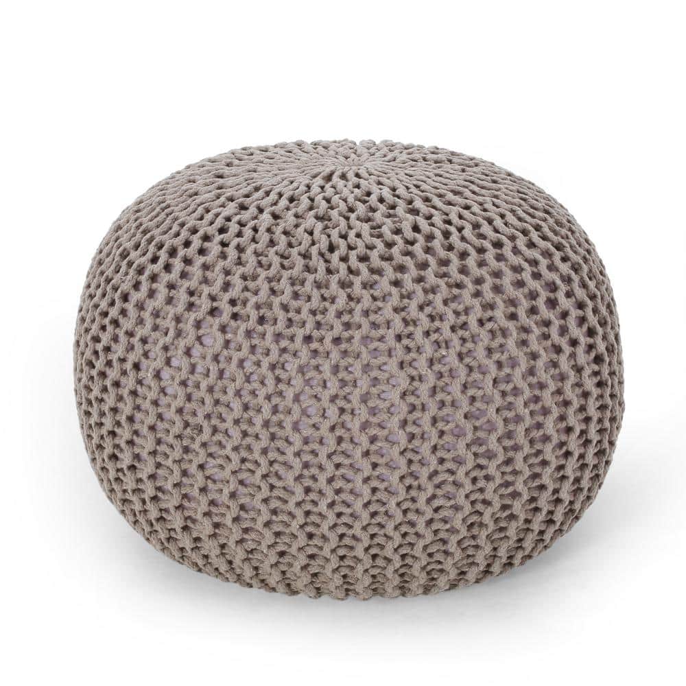 Noble House Moloney Brown Cotton Knitted Round Pouf 104642 - The Home Depot