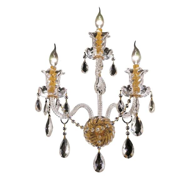 Elegant Lighting 3-Light Gold Wall Sconce with Clear Crystal