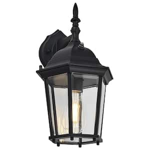 Oak Creek Hardwired Black Motion Sensing LED Baluster Light Outdoor Wall Light Dusk to Dawn Uplight