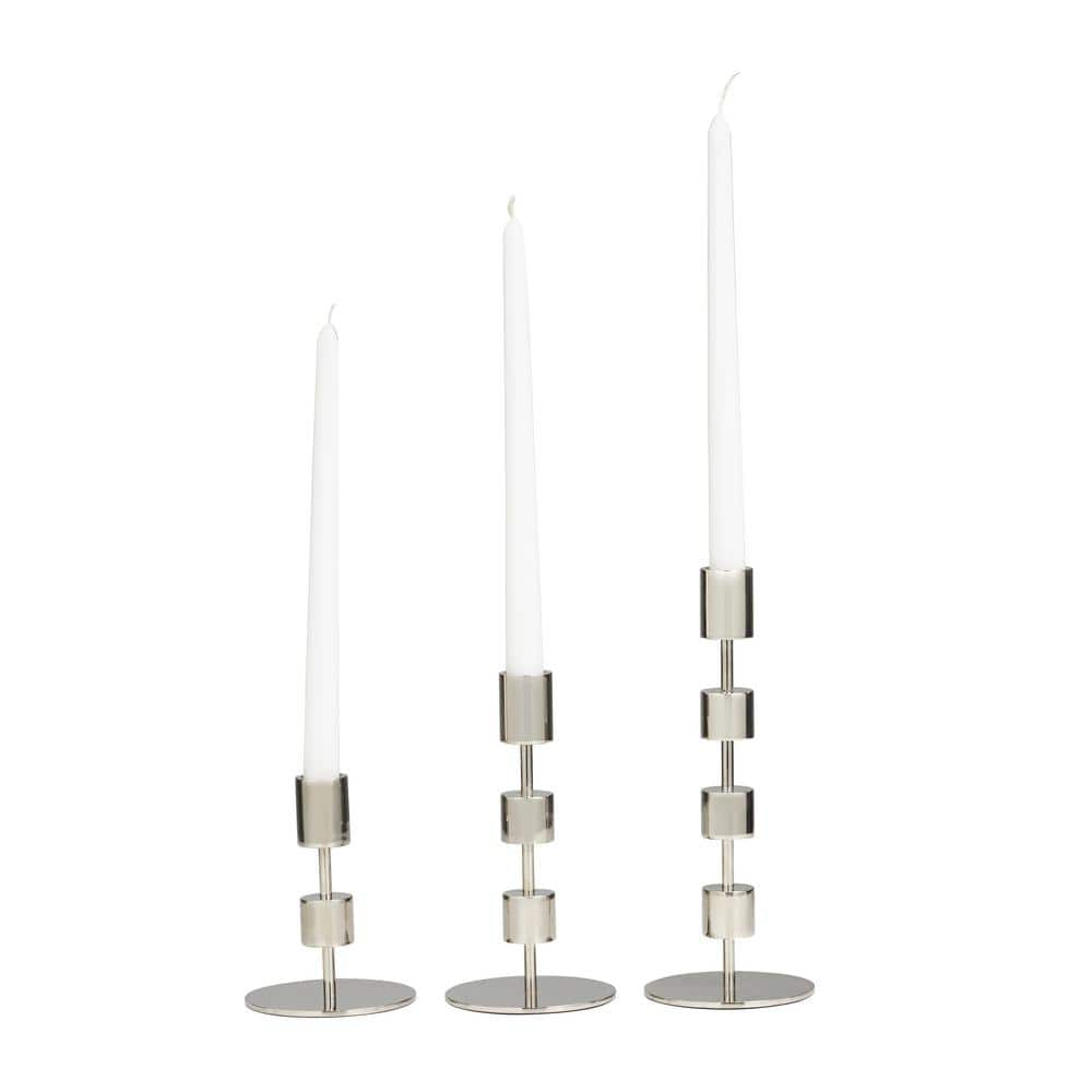 Silver Aluminum Abstract Floating Block Candle Holder with Rounded Base (Set of 3) -  Litton Lane, 043858