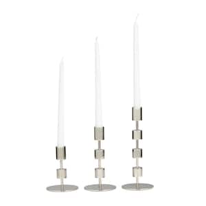 Silver Aluminum Abstract Floating Block Candle Holder with Rounded Base (Set of 3)
