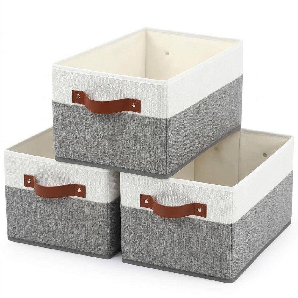 Gray 18 in. x 7 in. Fabric Decorative Basket Set of 3 LINBQ616