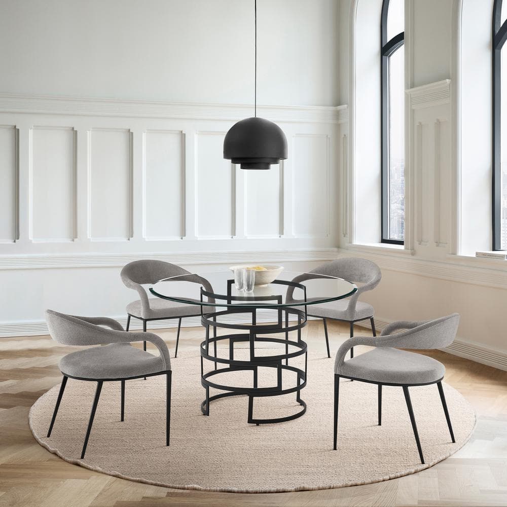 Diaz 48" Round Glass Dining Table with Matte Black Iron Base