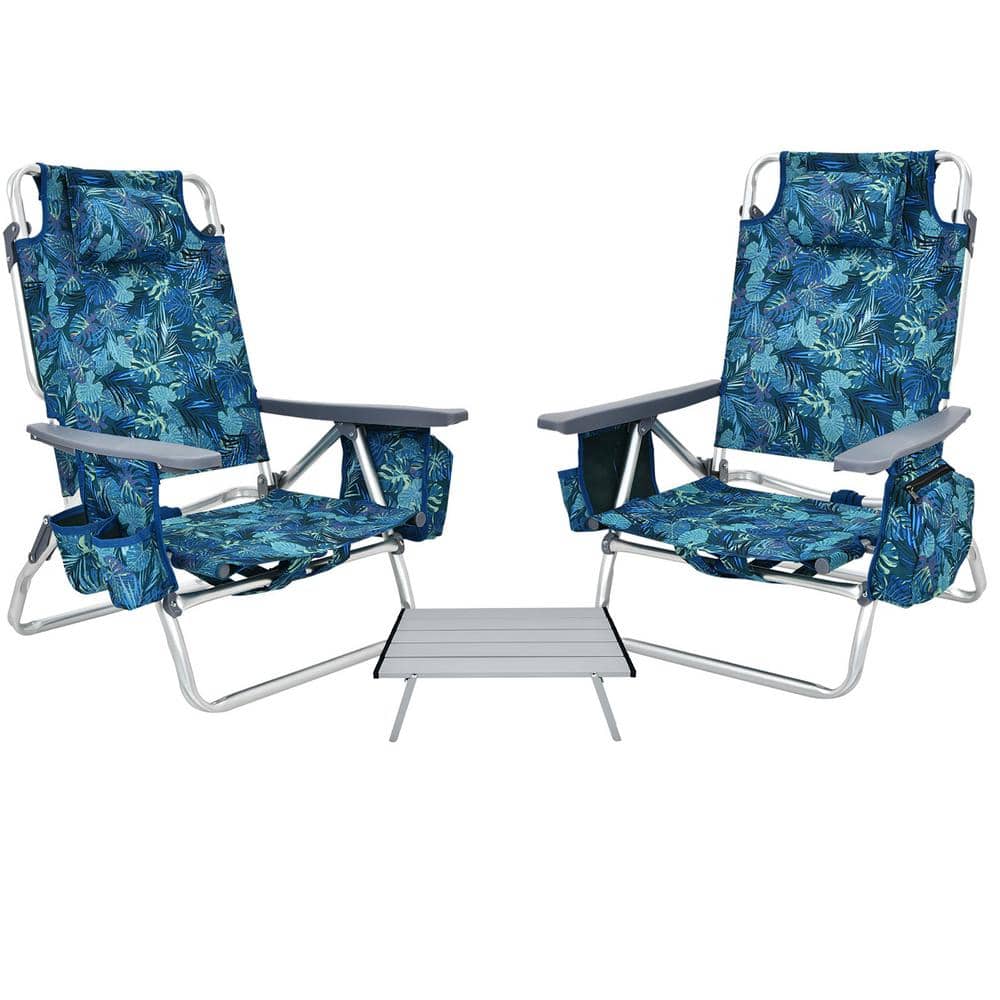 Multicolor Aluminum Folding Beach Chair Set with Side Table