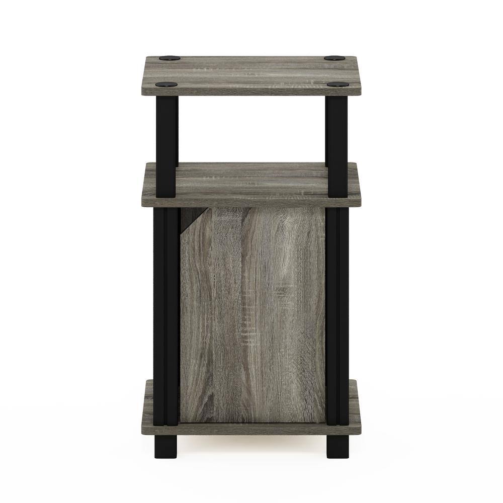 French Oak & Black Square End Table with Storage Shelf