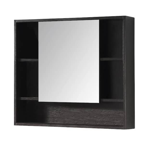 33.46 in. W x 29.53 in. H Medium Rectangular Black Wooden Surface Mount Medicine Cabinet with Mirror