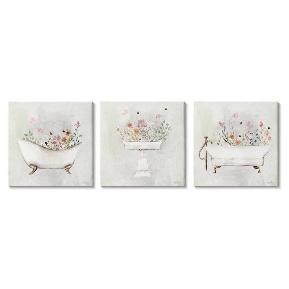 Soft Floral Bathroom Scenes by Stella Chang 3 Piece Unframed Graphic Art Print Typography 17 in. x 17 in. price history on PriceWatchPro