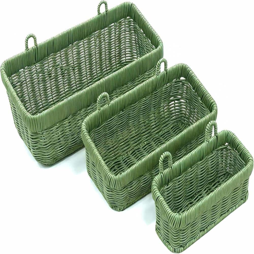 "3 Sizes Wicker Wall Hanging Baskets 6.1""x13.5"" Green Kitchen Bathroom Storage Decor" price history on PriceWatchPro