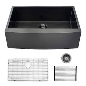 Gunmetal Black Stainless Steel 30 in. Single Bowl Farmhouse Apron Kitchen Sink with Bottom Grid and Strainer