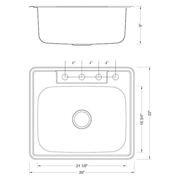 eModernDecor Drop-in Top Mount 16-Gauge Stainless Steel 23-1/2 in. x 18 in.  x 12 in. Single Bowl Kitchen Sink R2318T - The Home Depot