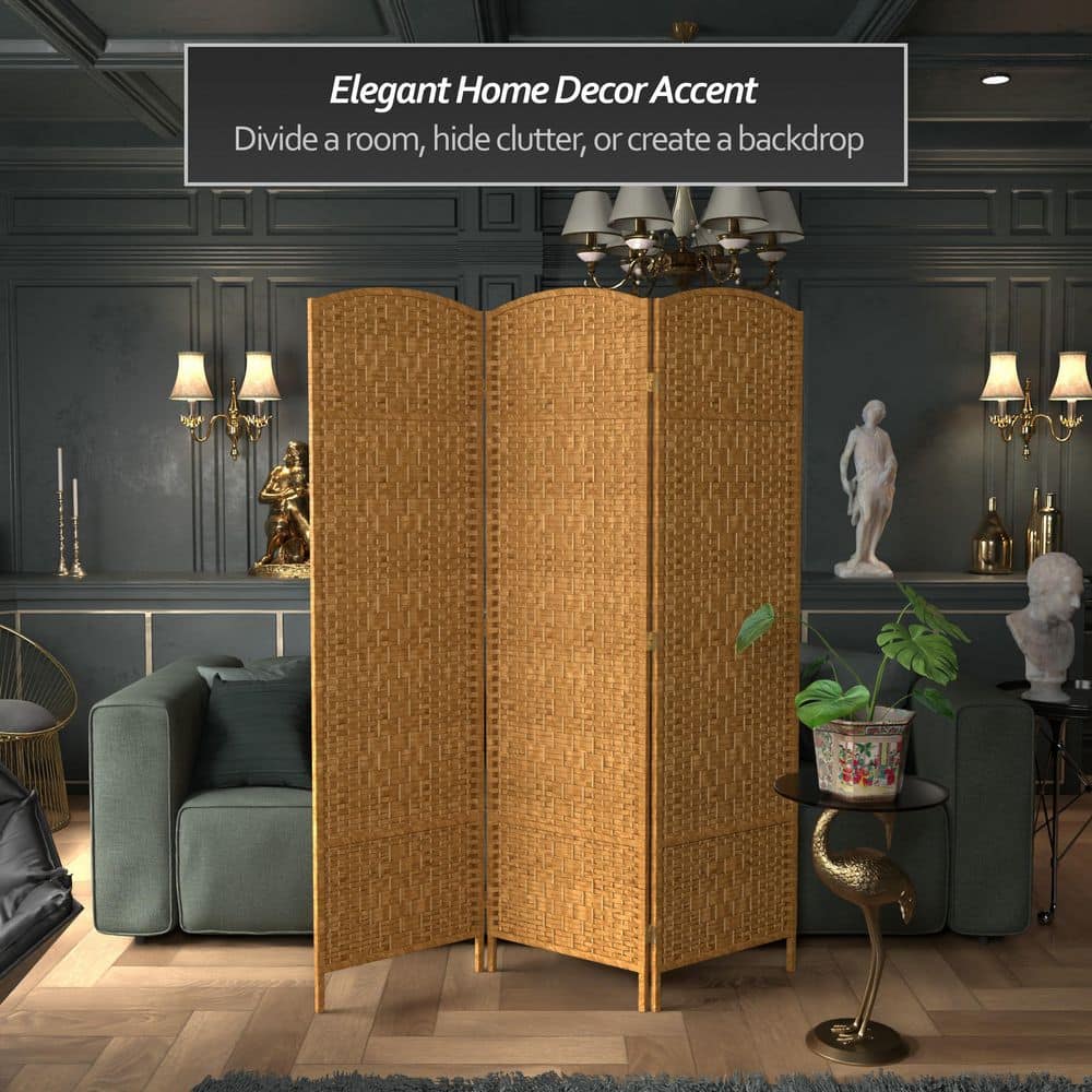 73" Tall Light Brown Fiber 3 Panel Room Divider