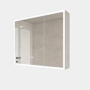 36 in. W x 30 in. H Rectangular Silver Aluminum Recessed or Surface Mount Medicine Cabinet with Mirror