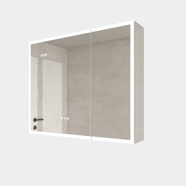 Unbranded 36 in. W x 30 in. H Rectangular Silver Aluminum Recessed or Surface Mount Medicine Cabinet with Mirror