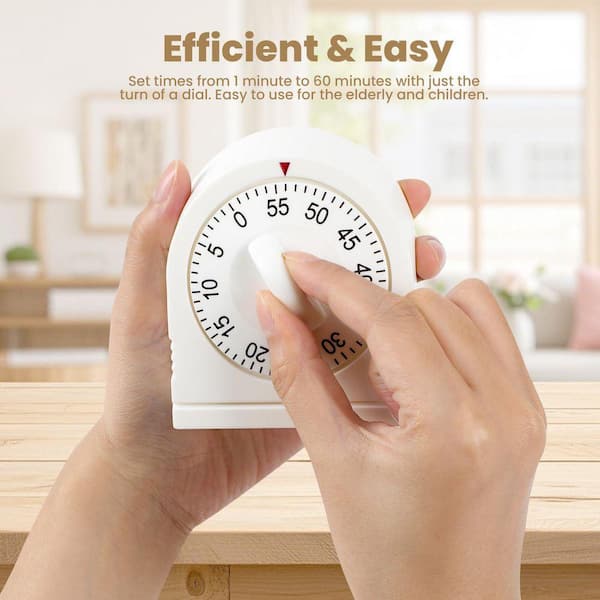 Esepony Kitchen Cooking Timer with 60 Minute Wind Up, 100% Mechanical and Manual Countdown for Home, Study, White (1-Pack)