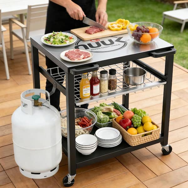 NUUK 30 in. Outdoor Pizza Oven Grill Cart, Stainless Steel Prep