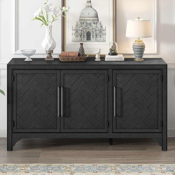 Black Wood 60 in. Sideboards with Adjustable Shelves