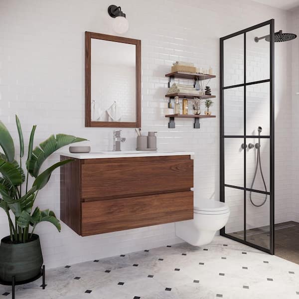 Formosa 35 in. Wall Mount Floating Single Bath Vanity Cabinet without Top in Warm Walnut
