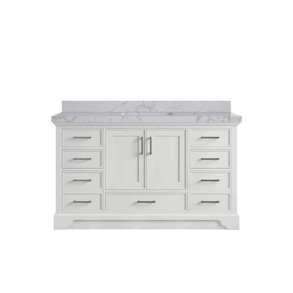 Willow Collections Charlotte 60 in. Single Sink Freestanding White Bath Vanity with Venatino Qt. Top Unassembled