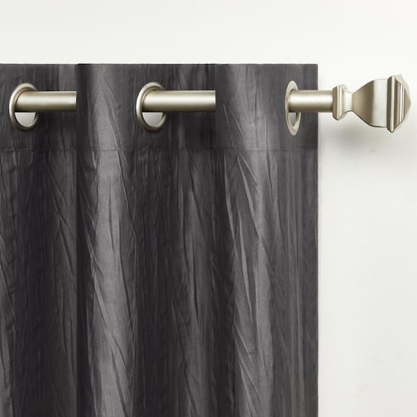 Leia Charcoal Textured Woven Room Darkening Grommet Top Curtain, 50 in. W x 84 in. L (Set of 2)