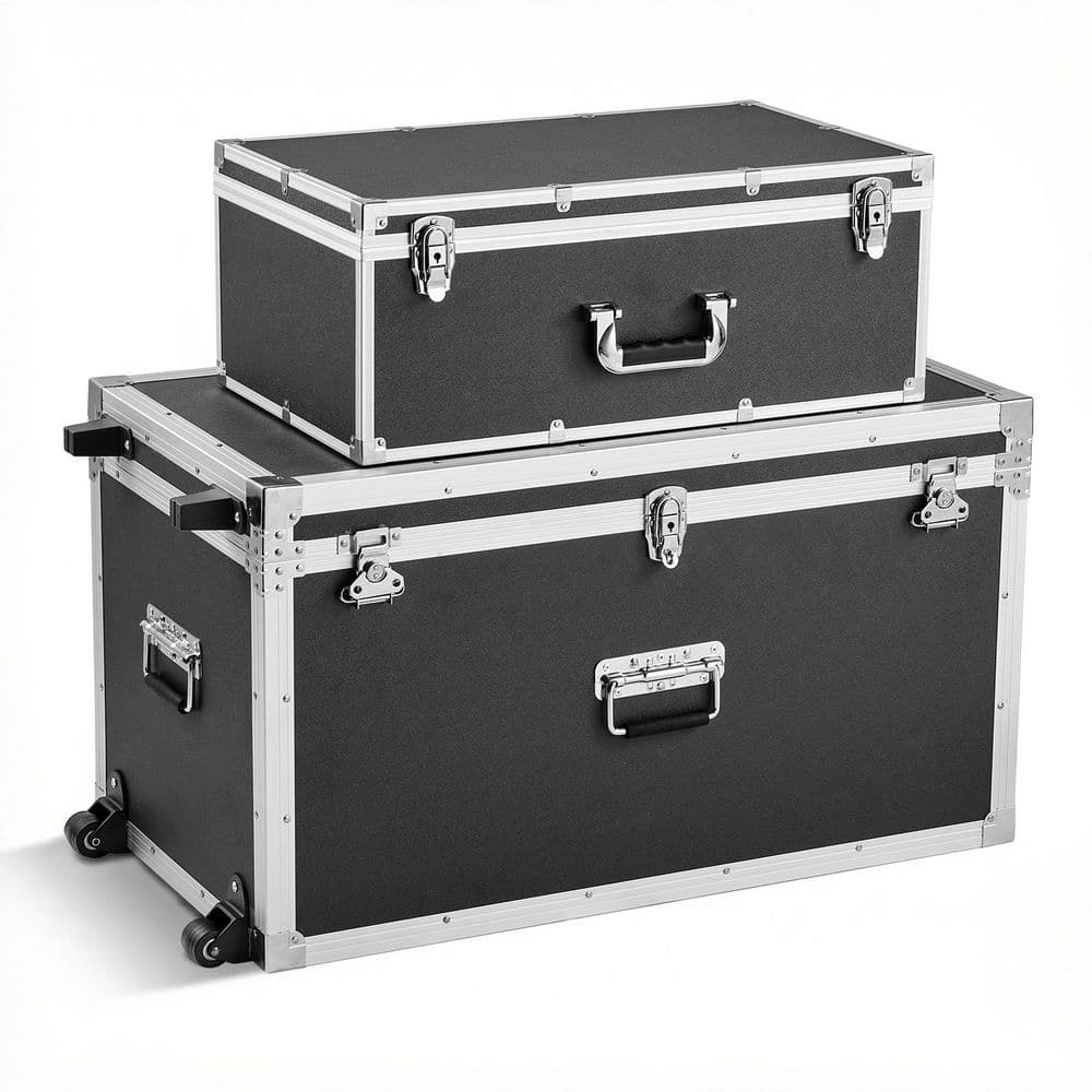 SKYSHALO Set of 2 Metal Storage Trunks, Wooden Boxes with 32.13 in ...