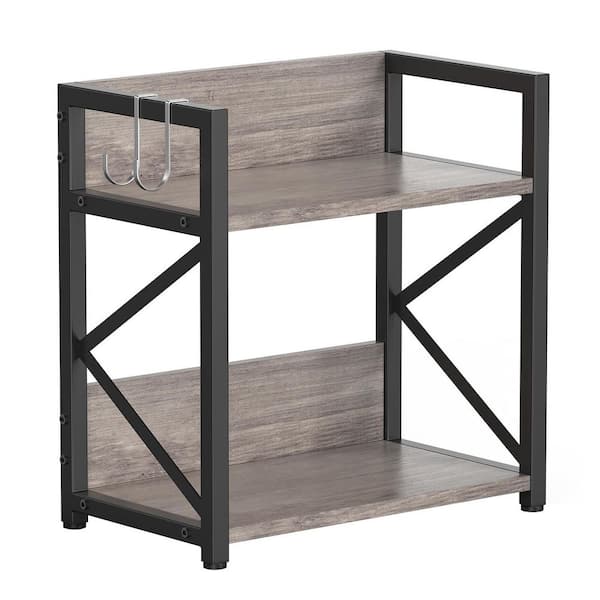 2 Tier Grey Countertop Space Saving Organizer Shelf for Kitchen Coffee Bar Desk Medium Size Shelving Riser