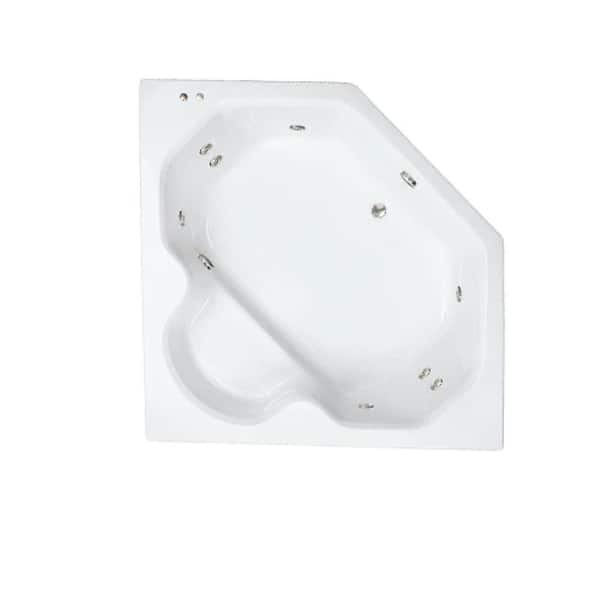 Comfortflo 60 in. x 60 in. Acrylic Corner Drop-in Whirlpool Bathtub with Center Drain in Biscuit