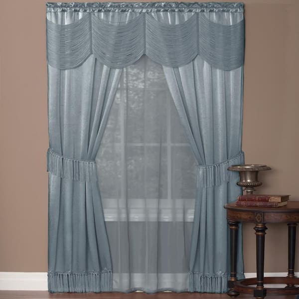 ACHIM Halley 56 in. W x 63 in. L Polyester Light Filtering 6 Piece Window Curtain Set in Ice Blue