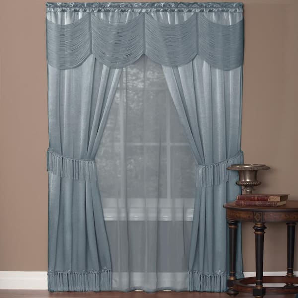 ACHIM Halley 56 in. W x 84 in. L Polyester Light Filtering 6 Piece Window Curtain Set in Ice Blue