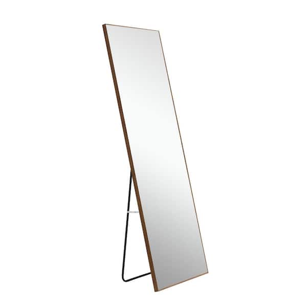 Unbranded 17 in. W x 60 in. H Rectangular Wood Framed Full-Length Wall Bathroom Vanity Mirror in Brown
