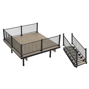 Apex Freestanding 4 ft. x 12 ft. x 12 ft. Arctic Birch PVC Deck 7-Step Stair Kit with Steel Framing & Aluminum Railing