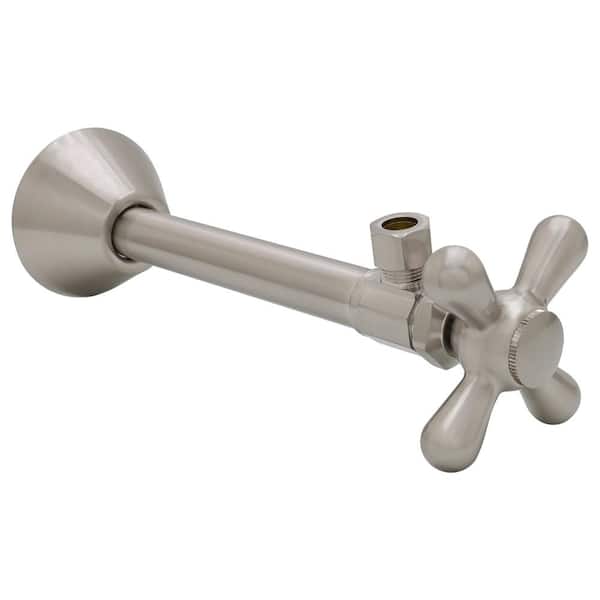 Westbrass 1/2 in. Copper Sweat x 3/8 in. O.D. Compressor Cross Handle Angle Stop, Satin Nickel