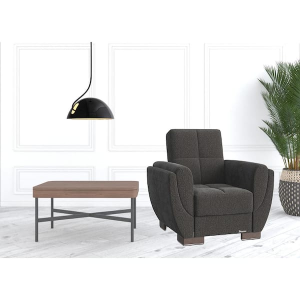 HomeRoots Amelia 38 in. Gray Chenille Arm Chair with Tufted Cushions