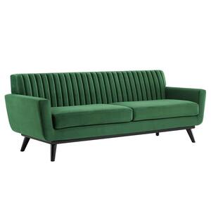 Engage 90.5 in. Channel Tufted Performance Velvet Rectangle 3-Seat Straight Modern Sofa in Emerald