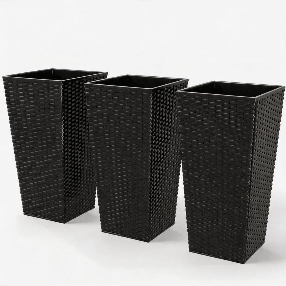 Black Rattan-Style PP Taper Planters with Drainage Holes (14.25 in. L x 14.25 in. W x 24 in. H) price history on PriceWatchPro