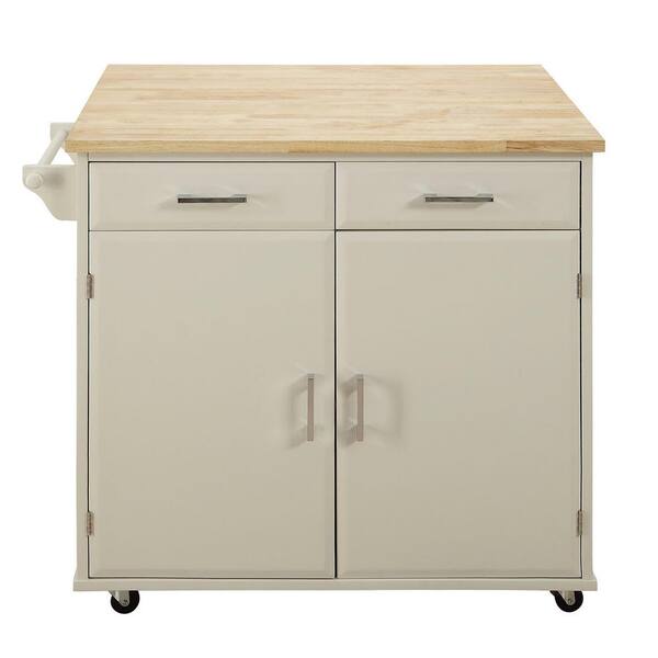 USL Townville Polar White Kitchen Cart with Drop Leaf