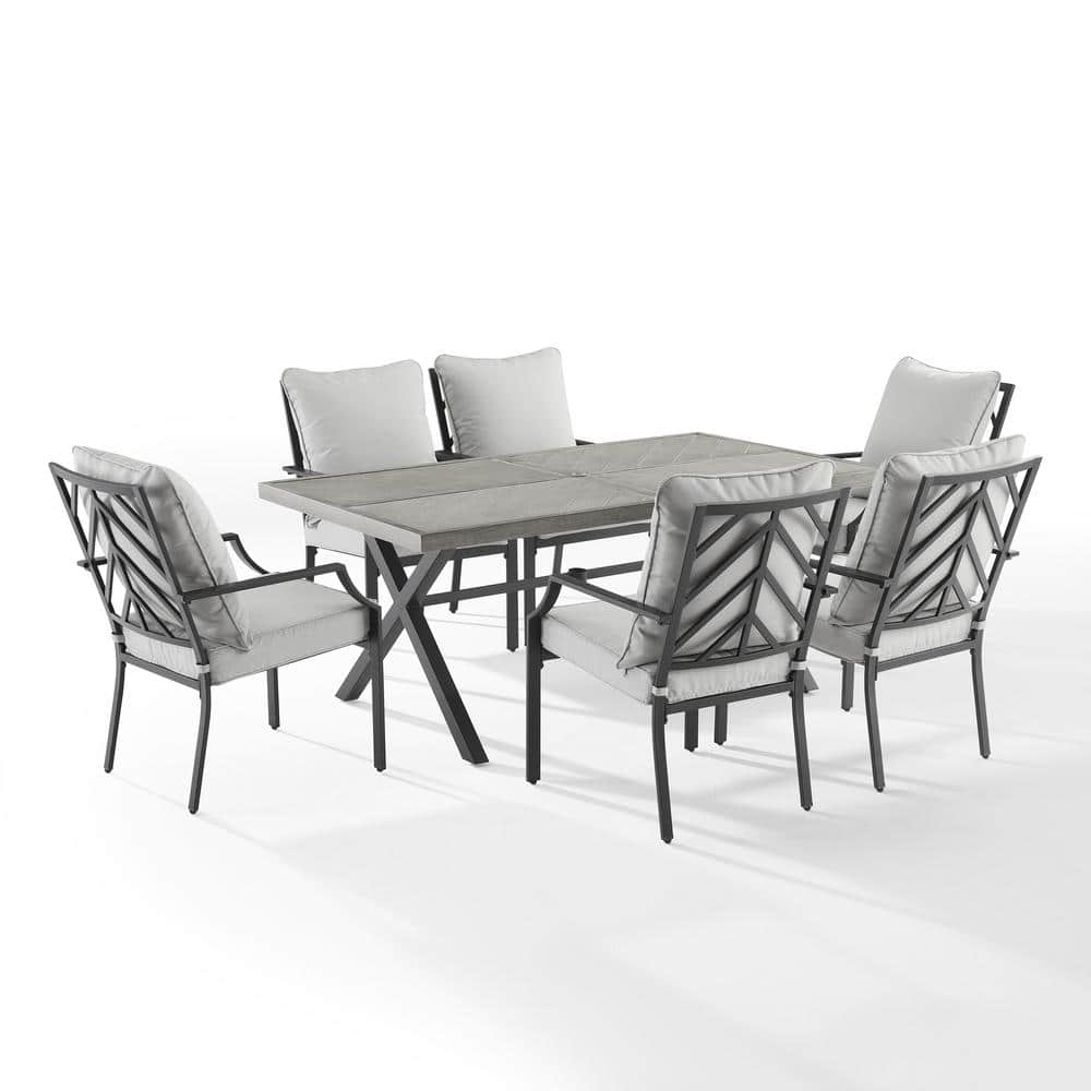 compact ambitie media CROSLEY FURNITURE Otto Black 7-Piece Metal Outdoor Dining Set with Gray  Cushions KO60061MB-GY - The Home Depot
