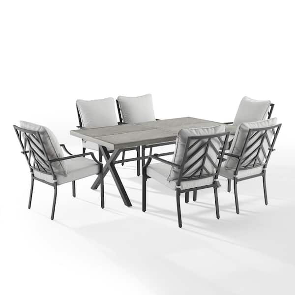 CROSLEY FURNITURE Otto Black 7-Piece Metal Outdoor Dining Set with Gray Cushions