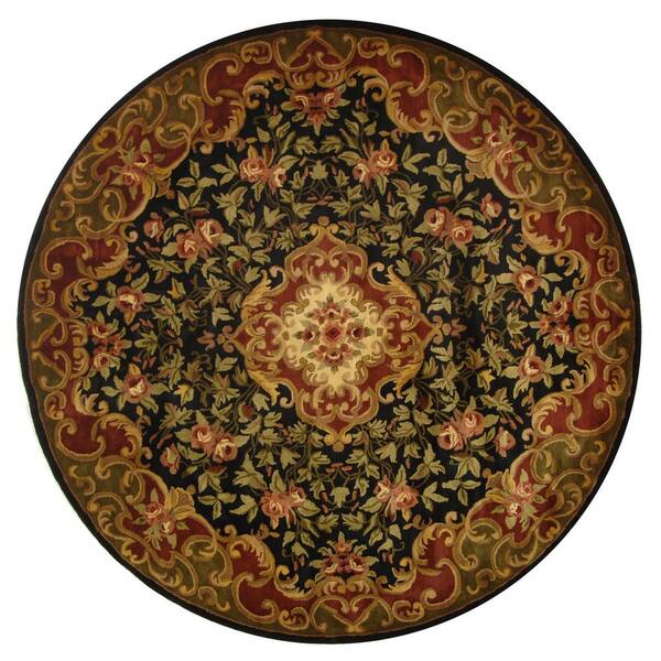 SAFAVIEH Classic Black/Green 6 ft. x 6 ft. Round Border Area Rug CL234D ...