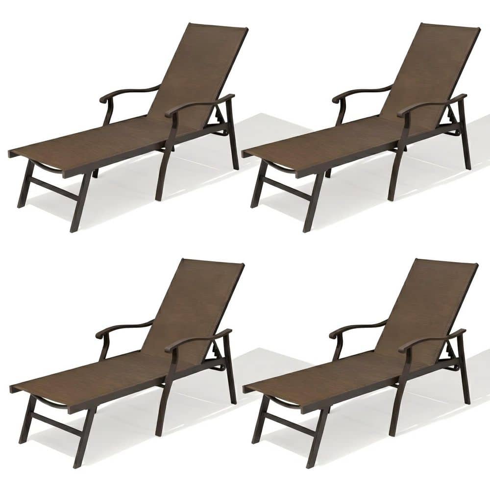4-Piece Metal Chaise Lounge Outdoor Chase Lounge Chairs 5-Position Adjustable Backrest and Waterproof Textilene in Brown price history on PriceWatchPro