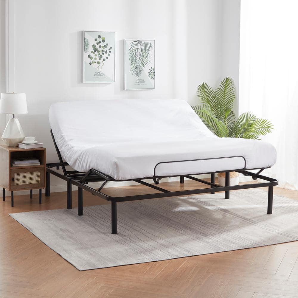 Full Size Black Metal Adjustable Bed Frame with Wireless Remote