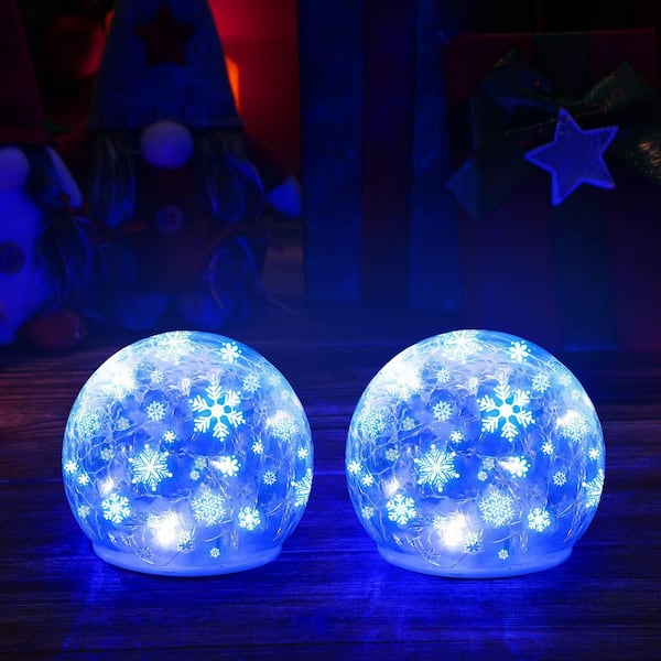 OGETFUUR 2-Piece 3.9 in. Blue Snowflake Gazing Ball Crystal Table