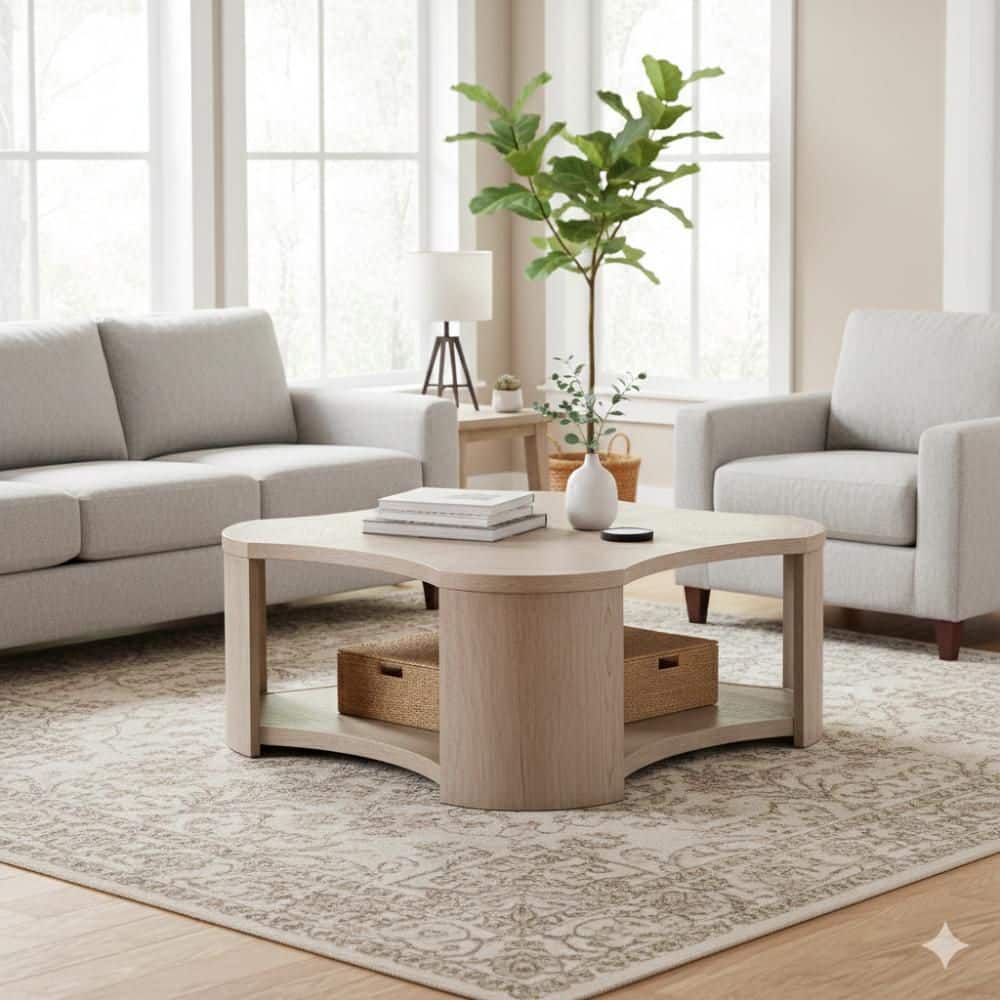 Benjara Cony 50 in. Oak Brown Oval Wood Top Coffee Table with Open